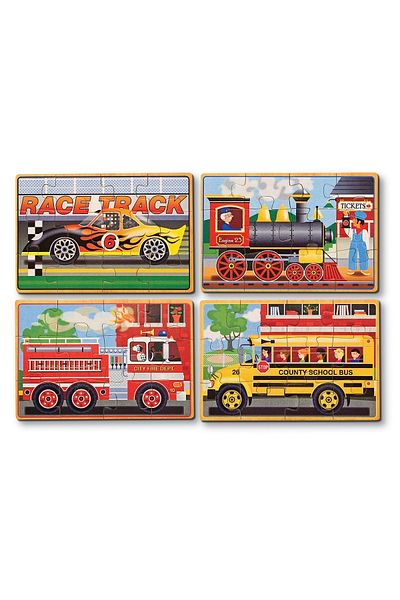 Melissa & Doug Set 4 Puzzle Lemn In Cutie Vehicule Melissa And Doug