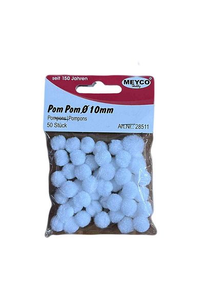 Meyco Pom-pom Set, 50 Pcs, 10 Mm, White, Art & Craft Accessories For Children