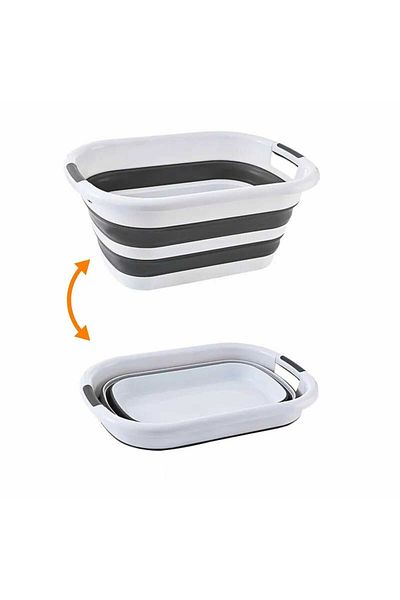 Micostore Foldable laundry basket, basin type, with handles, capacity 26 L, multifunctional, White/Grey