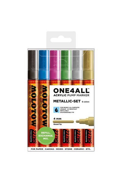 Molotow Acrylic Marker One4all 227hs 4mm Wallet Metallic-set of 6 pcs