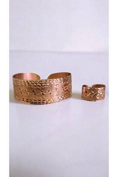 PrestigeSO Copper Bracelet Ring Set Custom Handwork - Art and Health