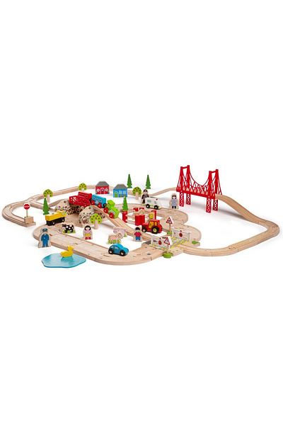 BIGJIGS Toys Circuit Auto Si Feroviar (80 PIESE)