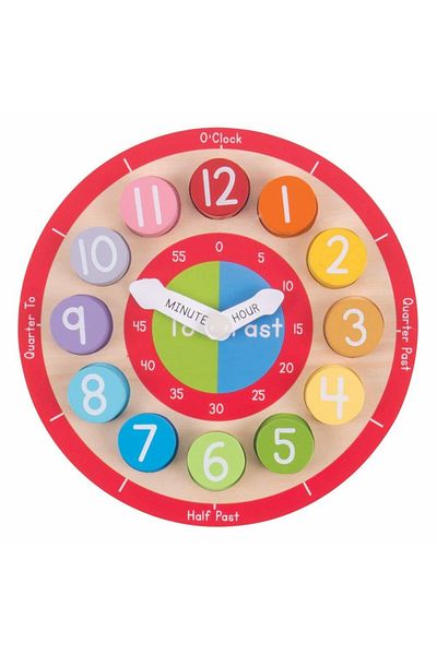 BIGJIGS Toys Colorful Wooden Clock