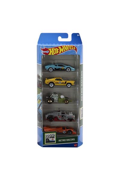 mattel Set of 5 Hot Wheels Cars With Retro Racers Design