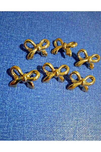 İMREN AKSESUAR Bow Model Metal Design Gold Color Set of 6 Buttons