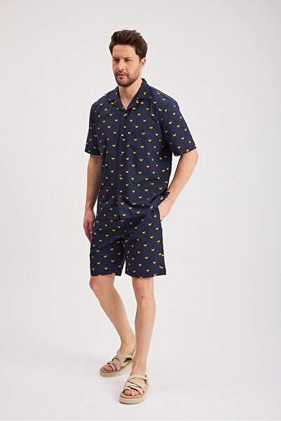 Soho Mood Ανδρικό πουκάμισο με κοντό μανίκι Premium με σχέδιο 100% βαμβάκι - Πιτζάμες με υφαντό μπλουζάκι - Ρούχα για το σπίτι