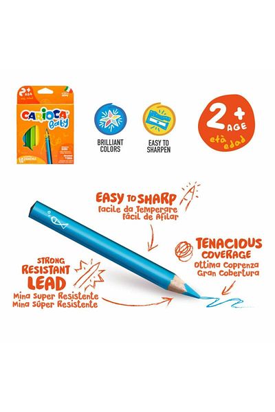CARIOCA Colored Pencils For Children 2 Years Old, Baby, Set Of 10 Colors