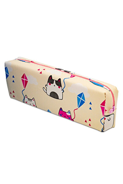 Micostore Pencil case, 1 zipper, Cat, various colors, textile, 20 x 6 x 3 cm
