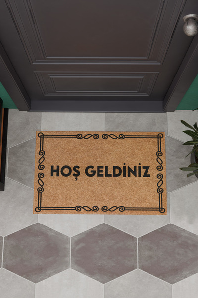 Charmbi Hoş Geldiniz Sade Çerçeveli Dekoratif Çok Amaçlı İç ve Dış Kapı Paspası