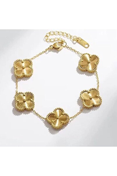 Ervalina Ayarlanabilir Yonca Yapraklı Çelik Bileklik Altın Rengi