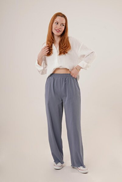 JANES Штани з еластичним поясом, кишенями та деталями на штанинах, кольору ін...