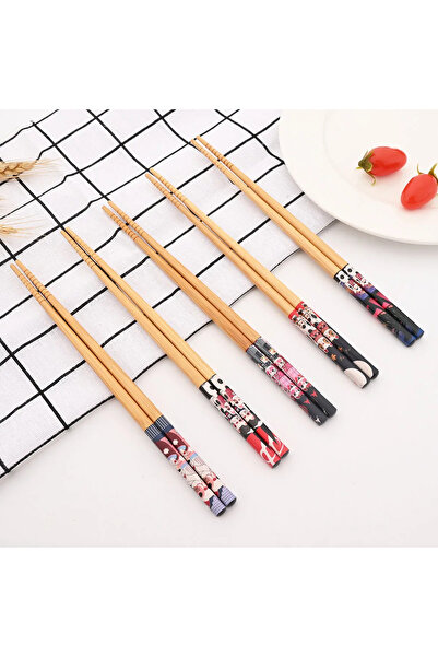 Choice 5 أزواج من أعواد تناول الطعام المصنوعة من الخيزران من مجموعة Cat الياب...