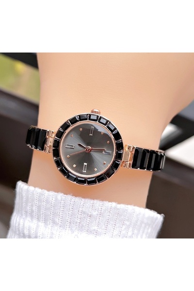 Weluxa ساعة يد نسائية موديل حجر الذهب الوردي