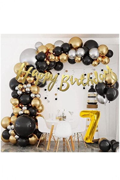 Partile 50 Party Balloons Metallic Gold - Pastel Black - Metallic Silver