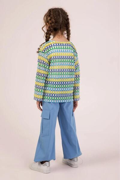 Magu Girl's 3 Piece Set – Patterned Sweatshirt, Cargo Pants and Basic Undershirt