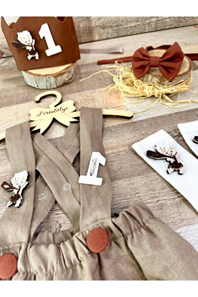 Feriatolye Bambam Concept Baby Boy Birthday Salopet Bow Tie Socks Crown Suit