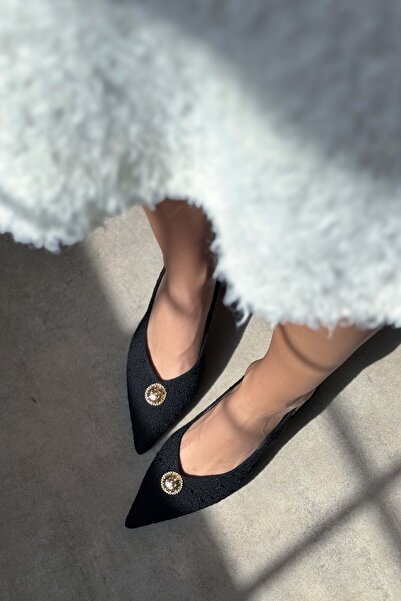 NİŞANTAŞI SHOES Welkin Black Rug Accessoire Detaillierte spitze Zehen-Damensc...