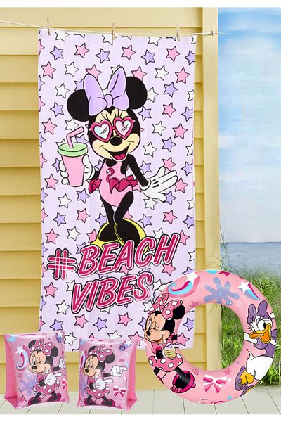 Minnie Mouse Girl's Beach Towel + Life Buoy + Swimming Arm Sleeve 3-Piece Beach Set