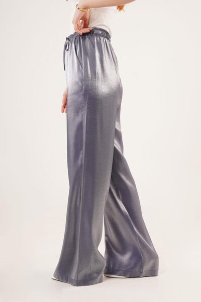 TUA MODA Tua Moda Shiny Look Pocketed Purple Wide Leg Pants