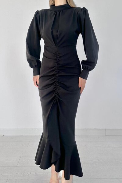 gl00my Μαύρο φόρεμα με μακριά μανίκια EKŞİOĞLU GLOBAL