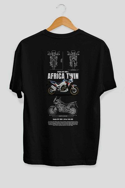 Ankhises Honda CRF 1000 L Africa Twin Tricou supradimensionat negru cu imprimeu pe spate Bumbac cu gât crew pentru bărbați și femei