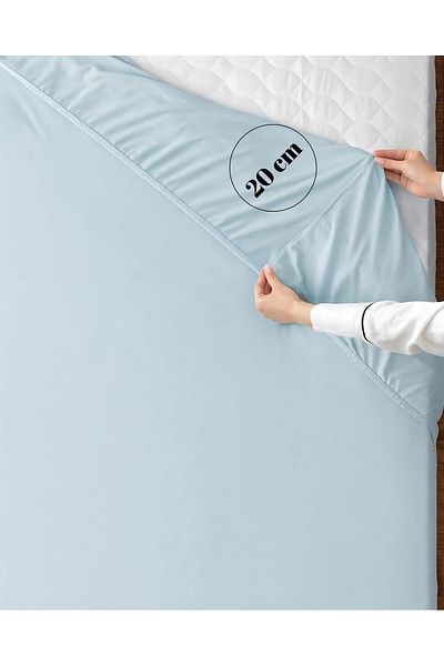 Shopyteks Single Baby Blue Elastic Sheet Set 100X200