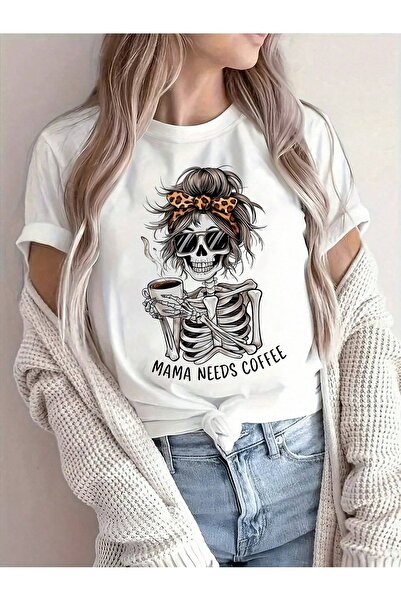 OVER HEAD FEMEI Tricou oversize cu imprimeu Mama Needs Coffe