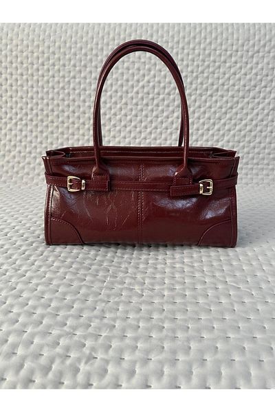 RumyaCollection Women's Buckle Double Handle Crossbody Bag Claret Red