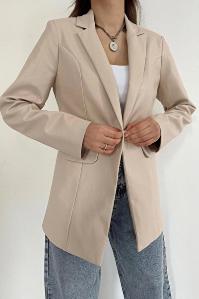 Asil Acar Home Μπεζ δερμάτινο μπουφάν με κουμπιά