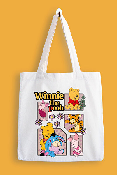 designedfy Winnie The Pooh Baskılı Su Geçirmez Bez Çanta