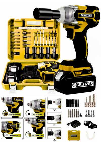 Graizer Alman 88 V 5 Ah Akülü Somun Bijon Sökme Takma Sikma Makinesi Matkap Akülü Vidalama Kömürsüz Motor