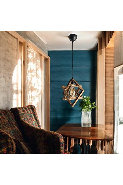 ONUR AVİZE Retro Eskitme Siyah Tekli Ahşap Avize