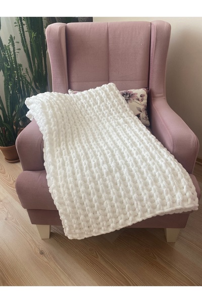Alize puffy örgü beyaz tv battaniyesi