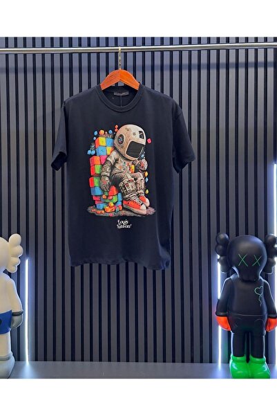 NoVibe Unisex Large Size Astronaut Printed Oversize Crew Neck Tshirt