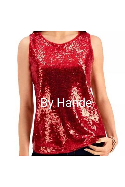 BY HANDE TASARIM Women's Burgundy Paillette Blouse