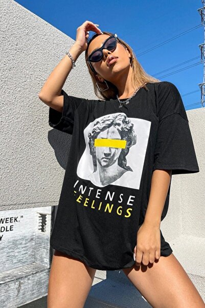NoVibe Γυναικείο μπλουζάκι Intense Feelings Printed Oversize