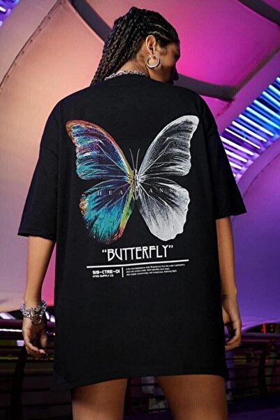 NoVibe Γυναικείο μπλουζάκι Black Butterfly Oversize