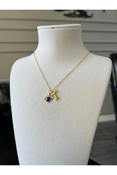 Store Letter t Necklace - with Crab Charm and Chain