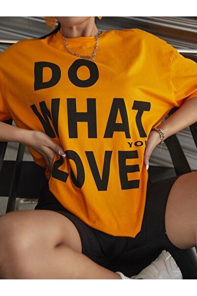 NoVibe Tricou oversize portocaliu cu imprimeu Do What You Love
