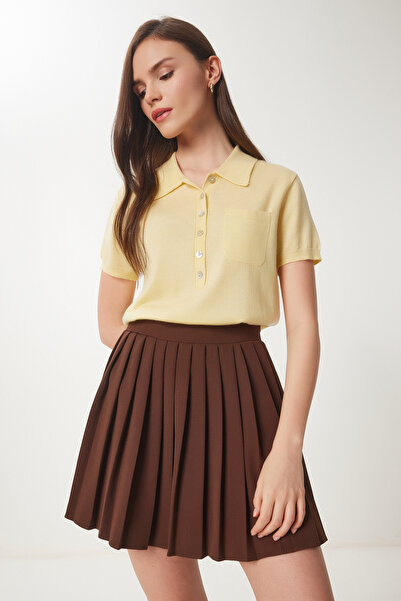 Lovelyİstanbul Плісирована міні-спідниця з тканого матеріалу - КОРИЧНЕВИЙ LNS0022