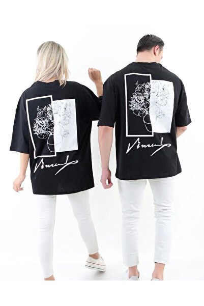 NoVibe Μπλουζάκι Unisex από βαμβακερό τυπωμένο με υπογραφή και λουλούδια