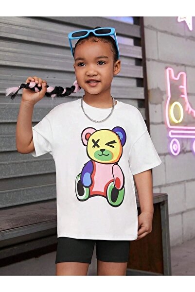 NoVibe Κοριτσίστικο πολύχρωμο αρκουδάκι με στάμπα μεγάλου μεγέθους βαμβακερό ...