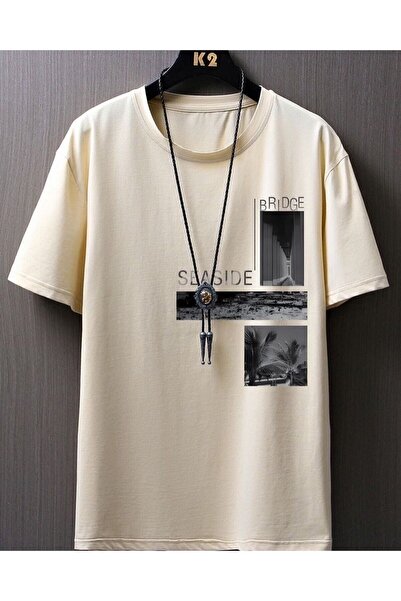 NoVibe Παιδικό μπλουζάκι Kids Bridge Seaside με στάμπα Oversize Cotton Beige