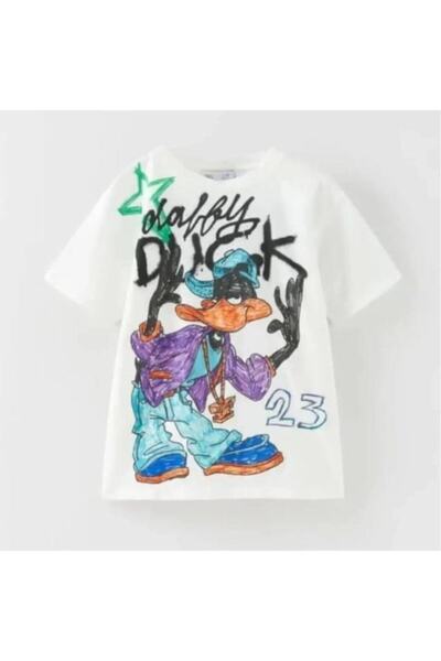 NoVibe 23 Tricou alb cu imprimeu Duffy Duck pentru copii