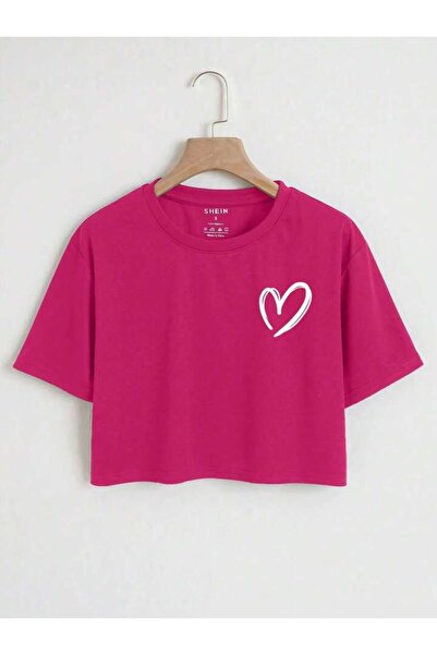 NoVibe Unisex Heart Printed Oversize Crop T-Shirt