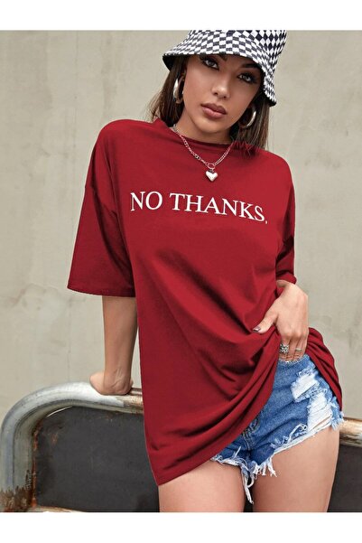 NoVibe Plus Size Red No' Thanks Printed Oversize T-shirt