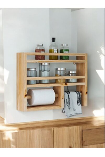 St Morritz Kahverengi Ahşap Terek Raf Peçetelikli Dekoratif Duvar Rafı Garantisiz Ahşap TR Klasik Klasik