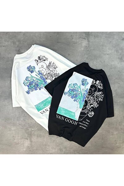 NoVibe Unisex Μπλουζάκι μεγάλου μεγέθους με στάμπα Van Gogh, 2 τεμαχίων, κοντ...