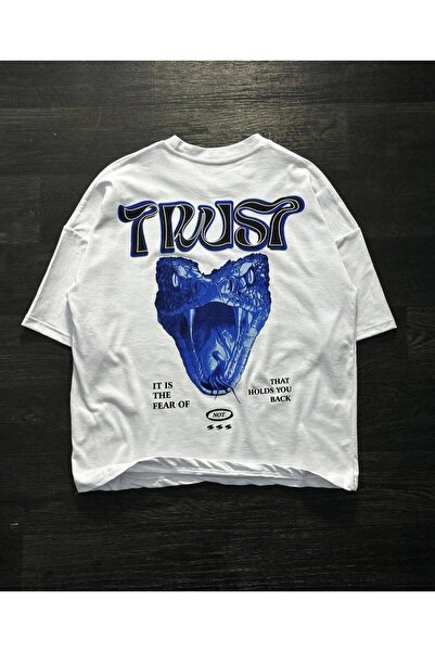 NoVibe Tricou unisex, mărime mare, cu imprimeu Trust, cu guler roșu, cu mânec...