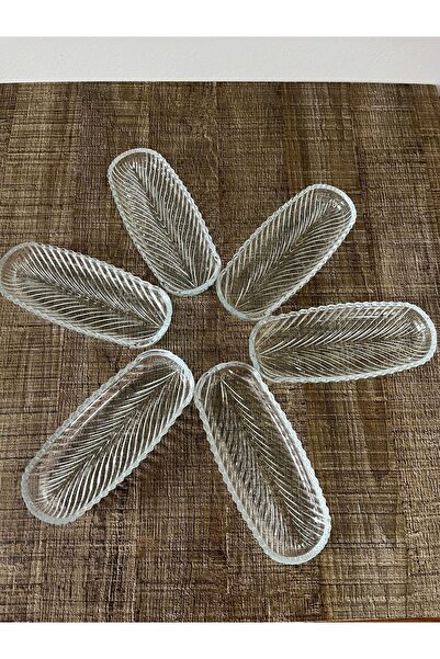 Genel Markalar 6’lı Cam Kayık Tabak reçellik çerezlik kahvaltı sunum tabağı 20*8 Cm